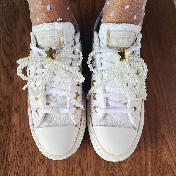 Converse Chuck Taylor Platform Pearls Lace 8.5 Women Shoes Party Sneaker A15197C - Picture 14 of 16
